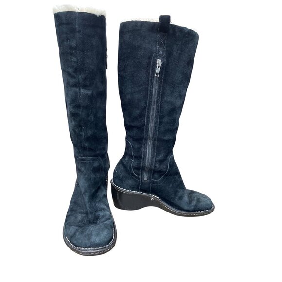UGG Australia Womens Black Leather Sheep Lined Knee Winter Boots Size 9 SKU 9213 - Picture 1 of 14
